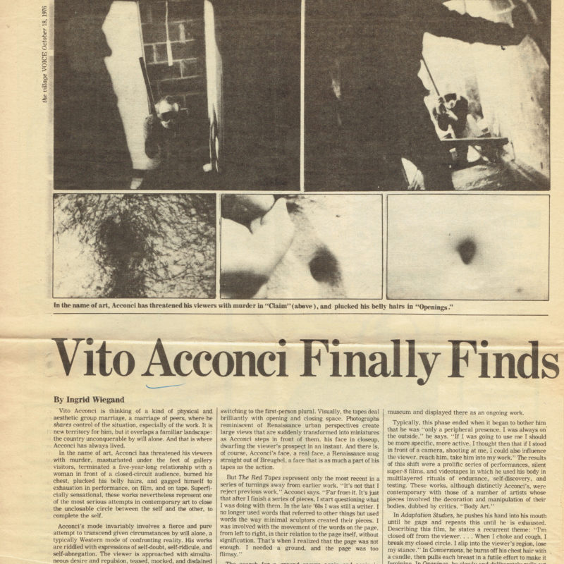 Vito Acconci - Vito Acconci Finally Finds - Newspaper